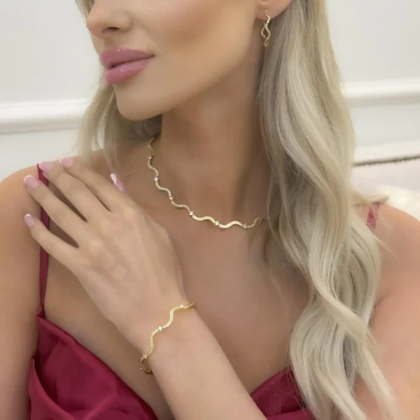 Hot Selling Fashion Women Jewelry Micro Paved 5A Cubic Zirconia CZ Wave Band Bracelet Ring Earring Necklace Set - Image 2
