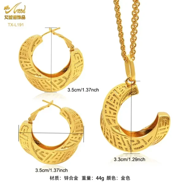 24K Gold-plated Two Piece Copper Jewelry Set India Dubai Jewelry Gold Warped Geometry Necklace Earrings - Image 4
