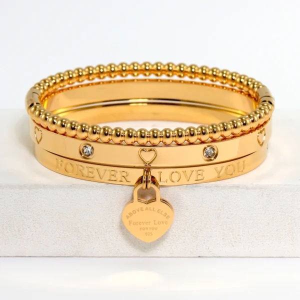 Stainless Steel Stackable Love Heart Bracelet Jewelry Sets, for Women's Daily Wear, Gift to Girlfriends, Birthday Gifts