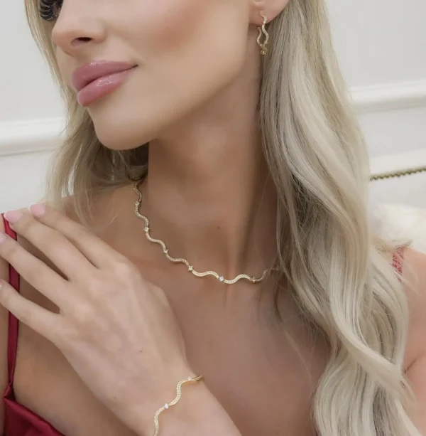 Hot Selling Fashion Women Jewelry Micro Paved 5A Cubic Zirconia CZ Wave Band Bracelet Ring Earring Necklace Set - Image 3